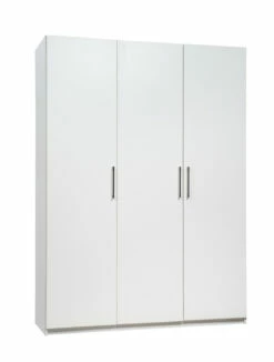 Stina-vaatekaappi 3-ovinen 150x205cm, Valkoiset Ovet.